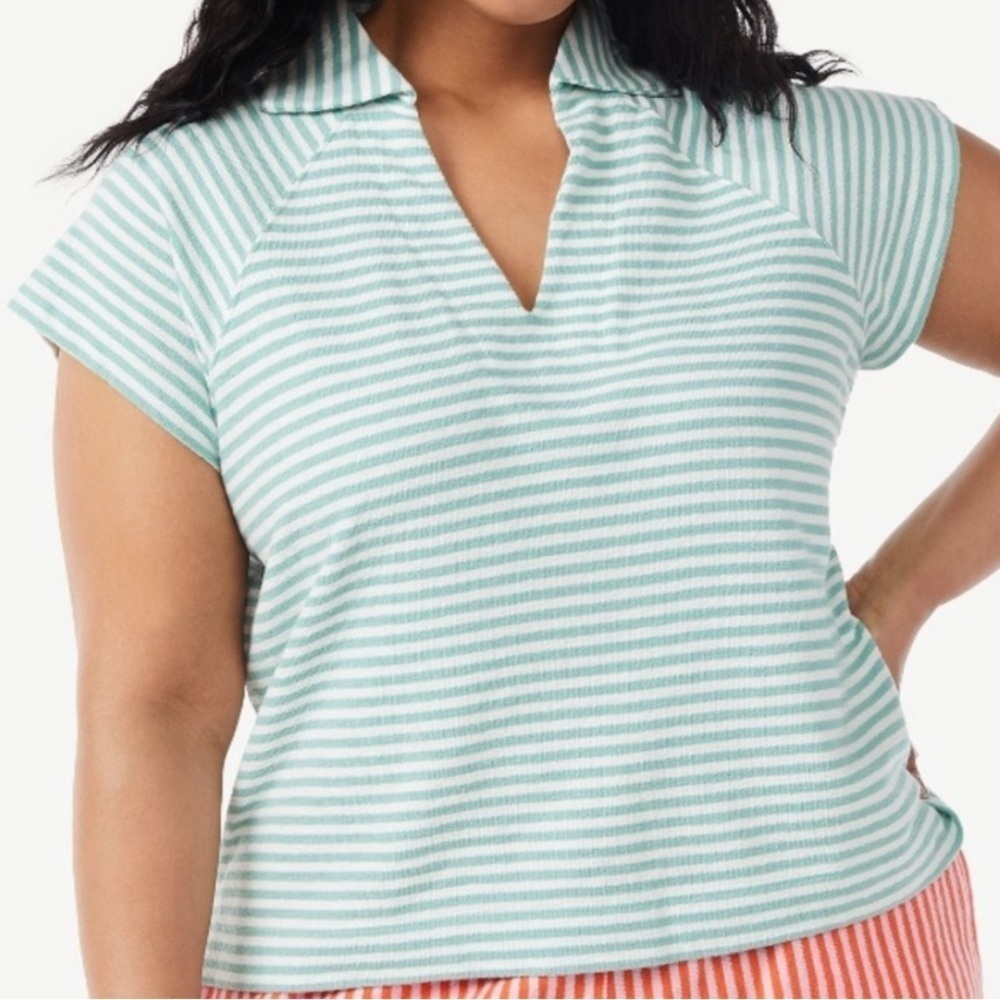 Striped Green and White Women's Top XL